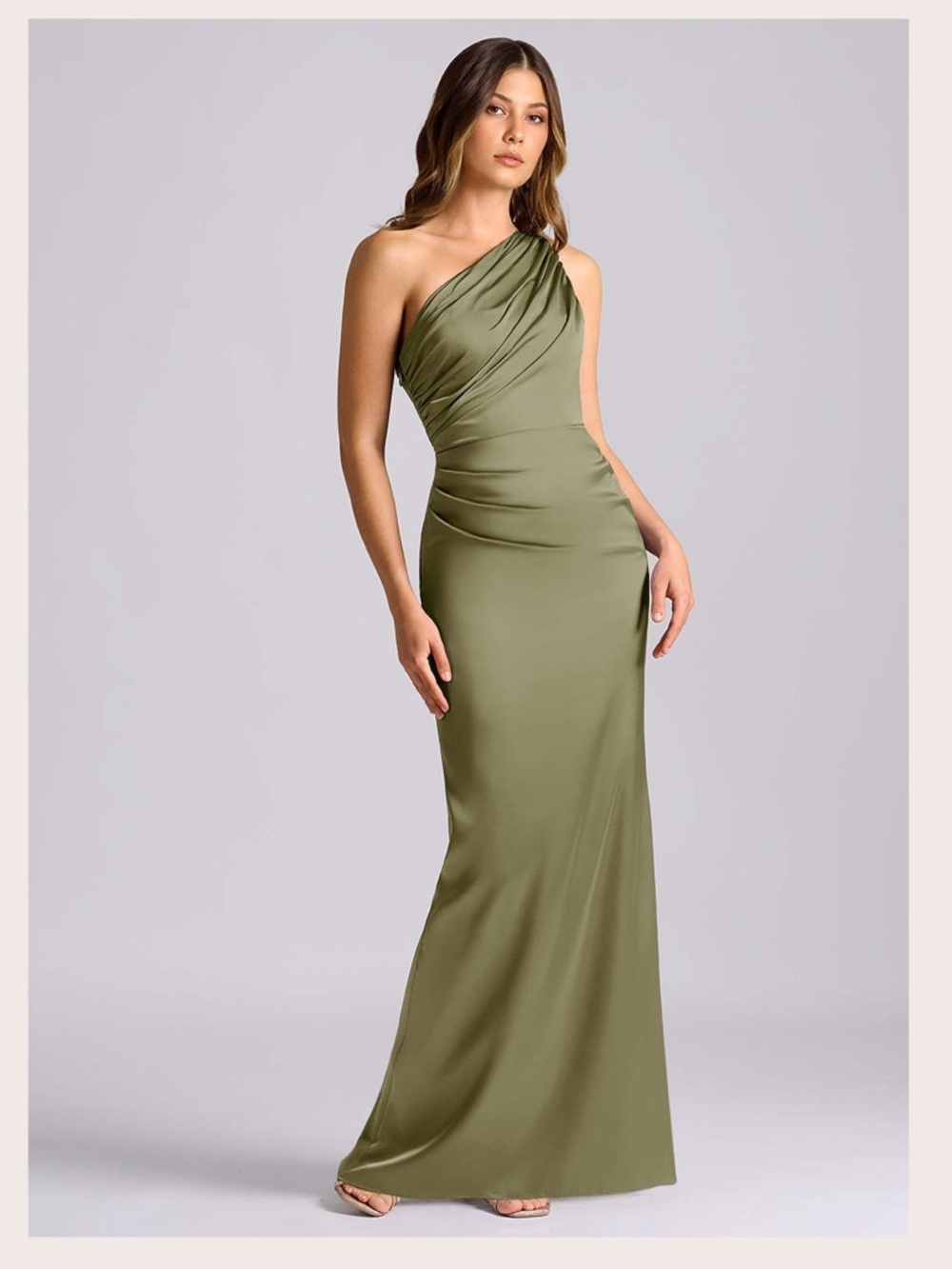 Azazie Olive One-Shoulder Evening Gown